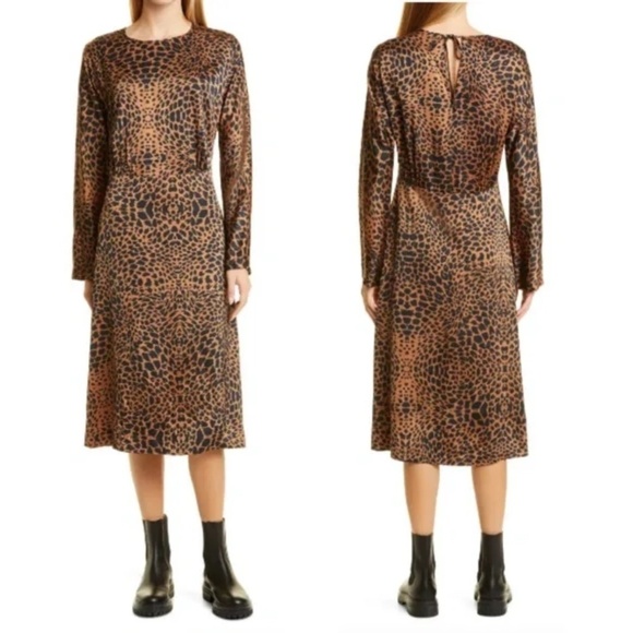 NWT BOSS Darkea Long Sleeve Animal Print Midi Dress Sz. 8 - Picture 1 of 6